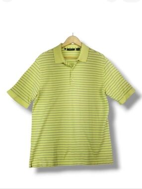 Bobby Jones Golf‎ Polo Shirt Large Yellow Blue Stripes 100% Peruvian Pima Cotton